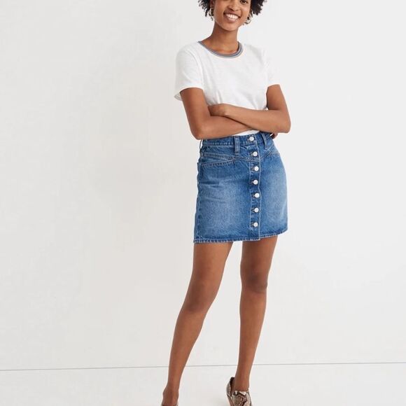 Madewell Blue Denim High Rise A-line Mini Skirt - Picture 9 of 9